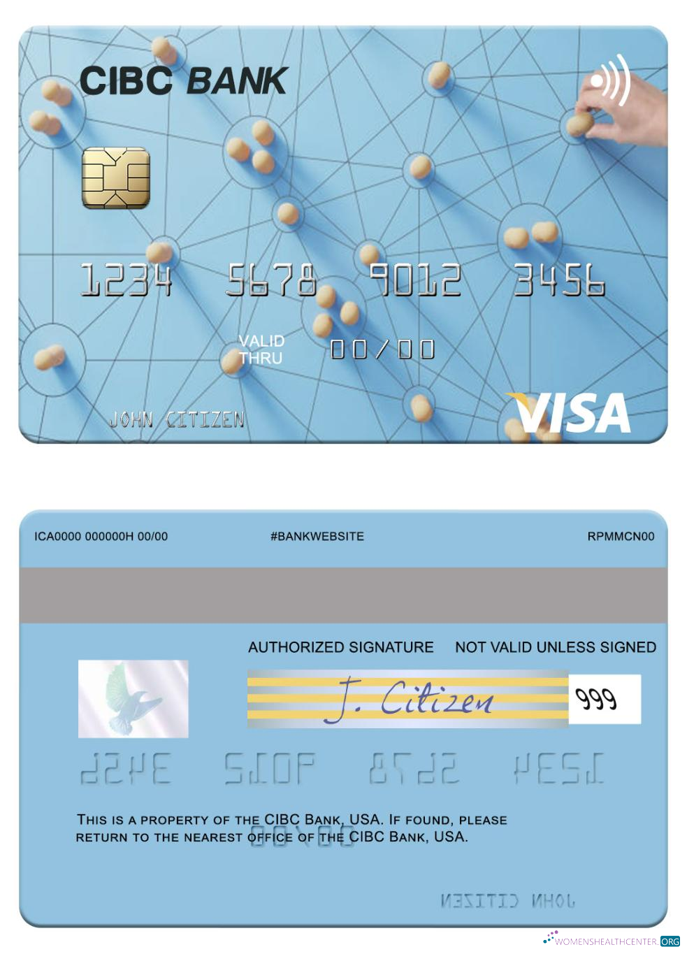 Download USA CIBC Bank visa card Photoshop template